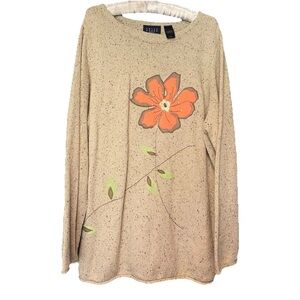 Crazy Horse Women’s 2XL Silk Blend Sweater Tan Orange Flower Embroidered Beaded